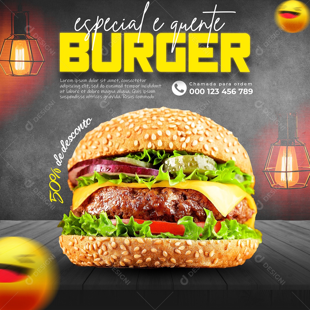 Hamburgueria Especial e Quente Burger Social Media PSD Editável