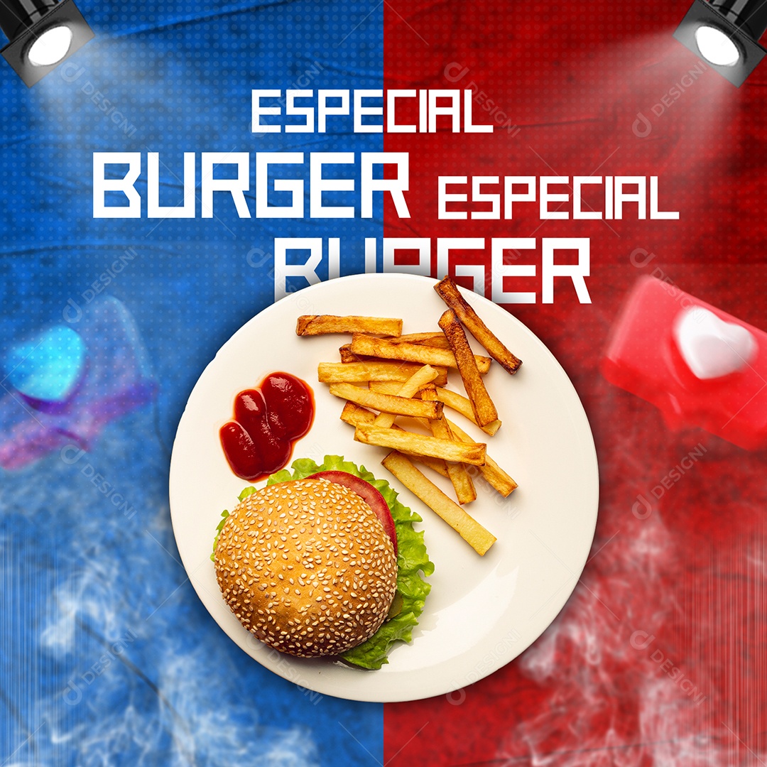 Especial e quente Burger Hambúrgueria Social Media PSD Editável