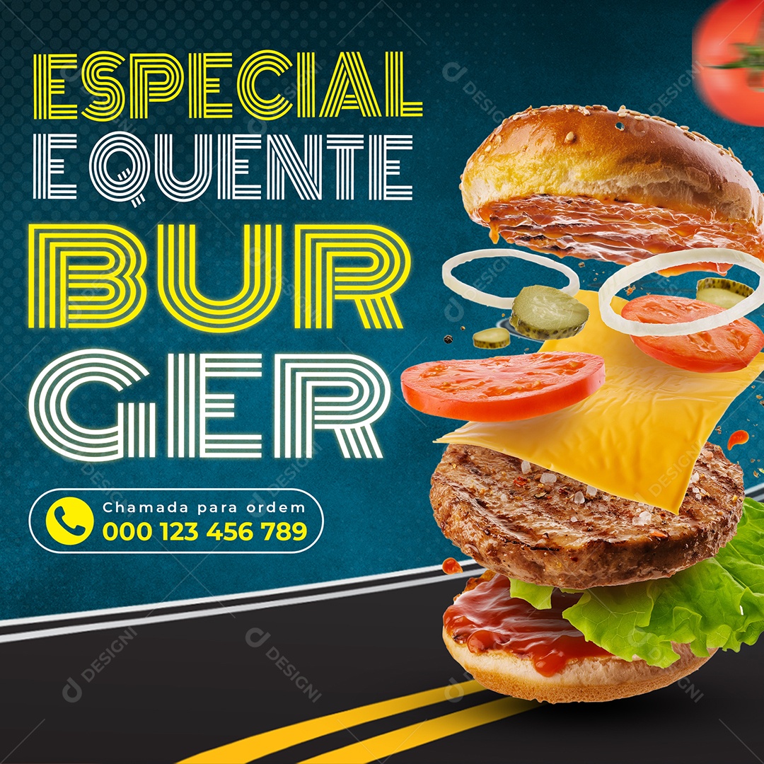 Especial e quente Burger Hambúrgueria Social Media PSD Editável