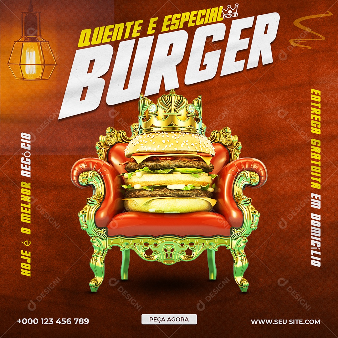 Hot and Special Burger Offer Hamburgueria Social Media Editable PSD