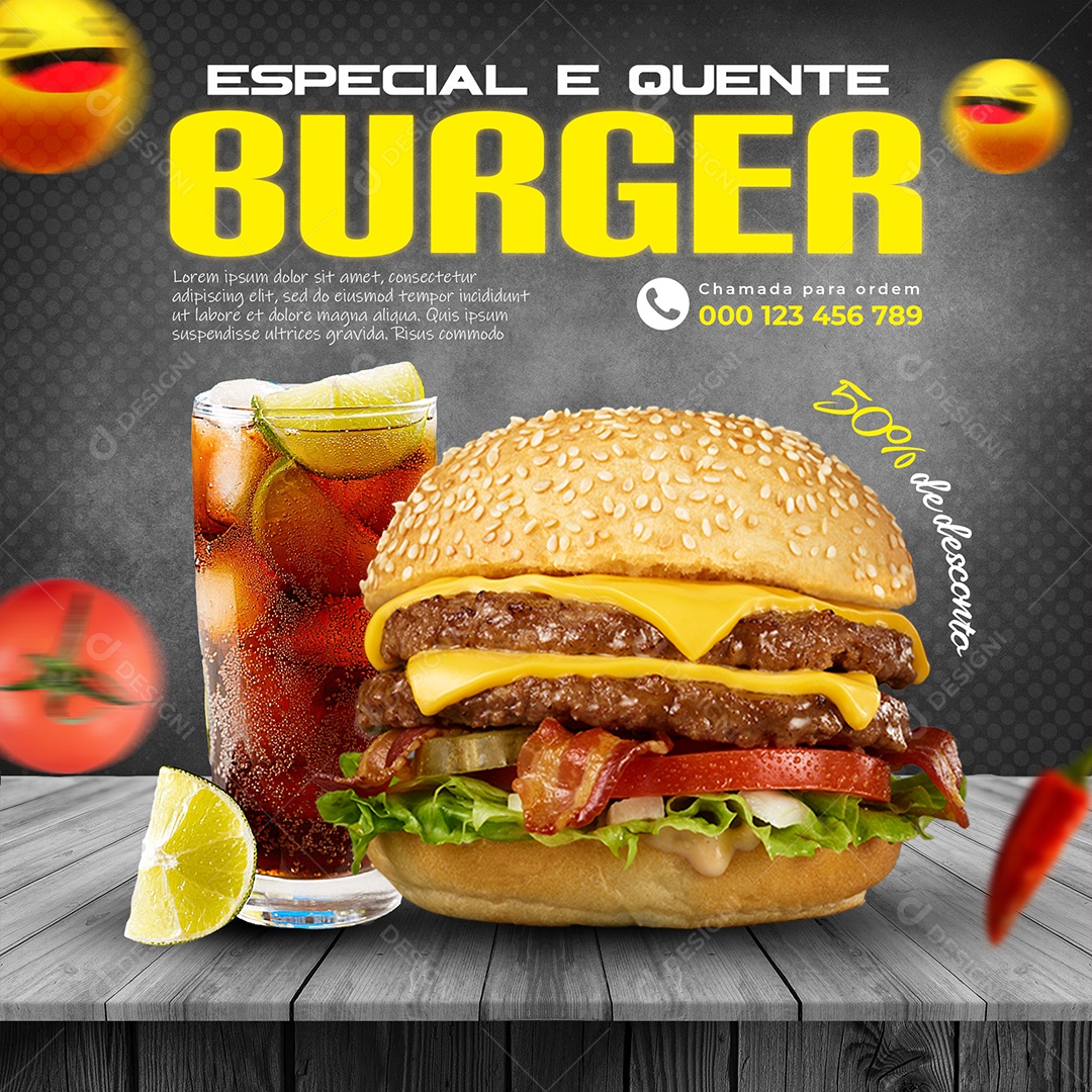 Especial e quente Burger Hambúrgueria Social Media PSD Editável