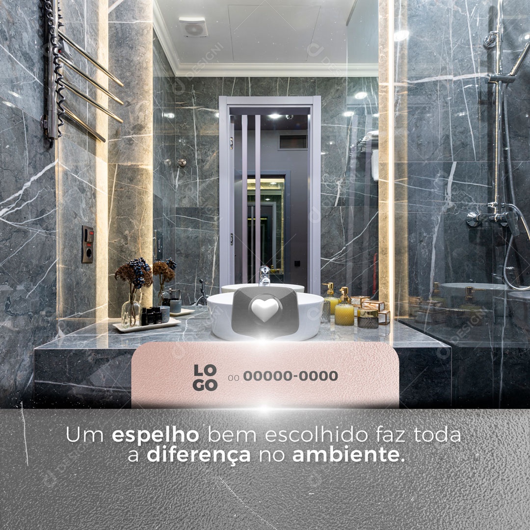 Um Espelho Bem Escolhido Faz Toda a Diferença no Ambiente. Vidraçaria Social Media PSD Editável