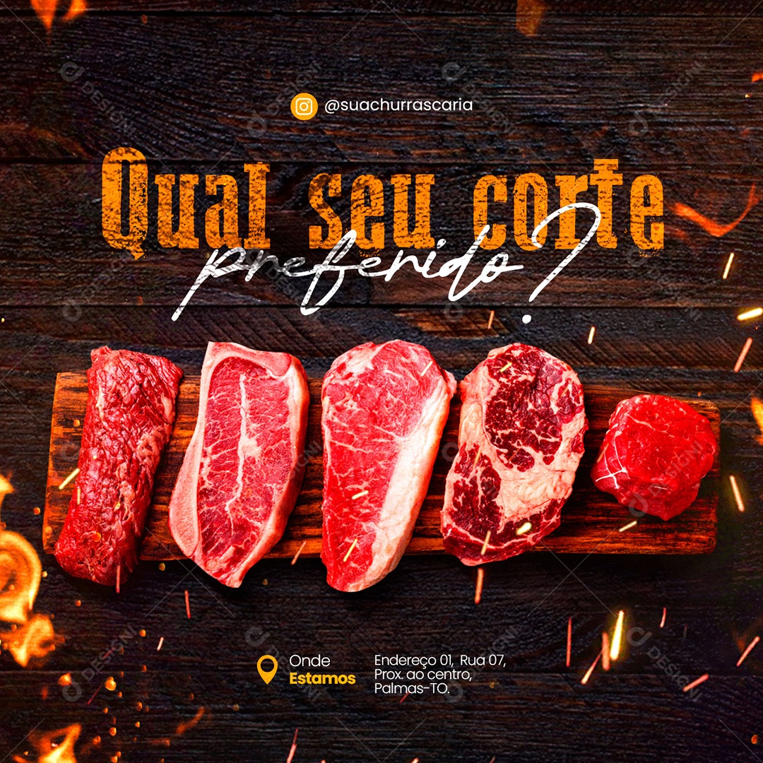 Qual seu Corte Preferido Churrascaria Social Media PSD Editável