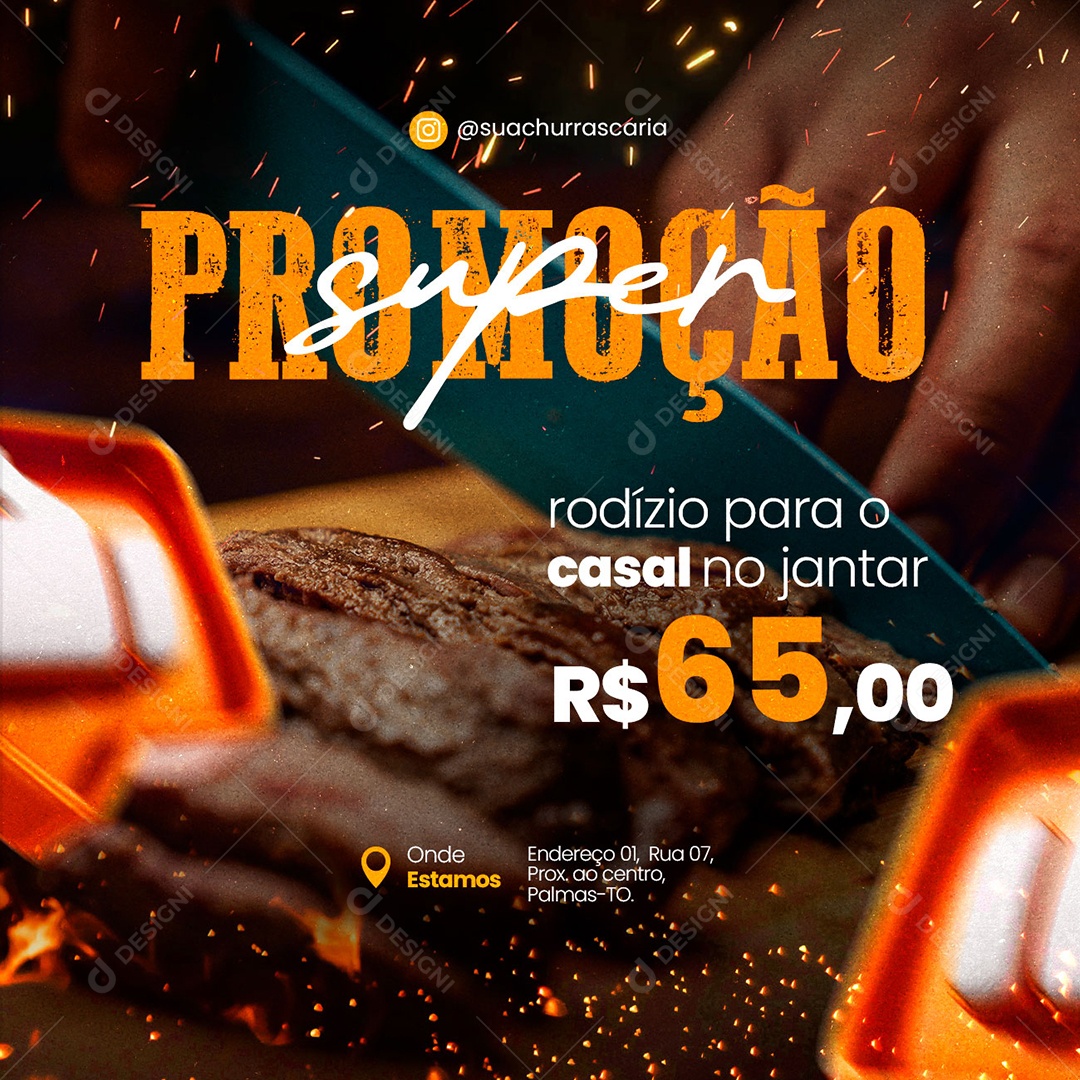 Super Promoção Rodízio para o Casal no Jantar Churrascaria Social Media PSD Editável