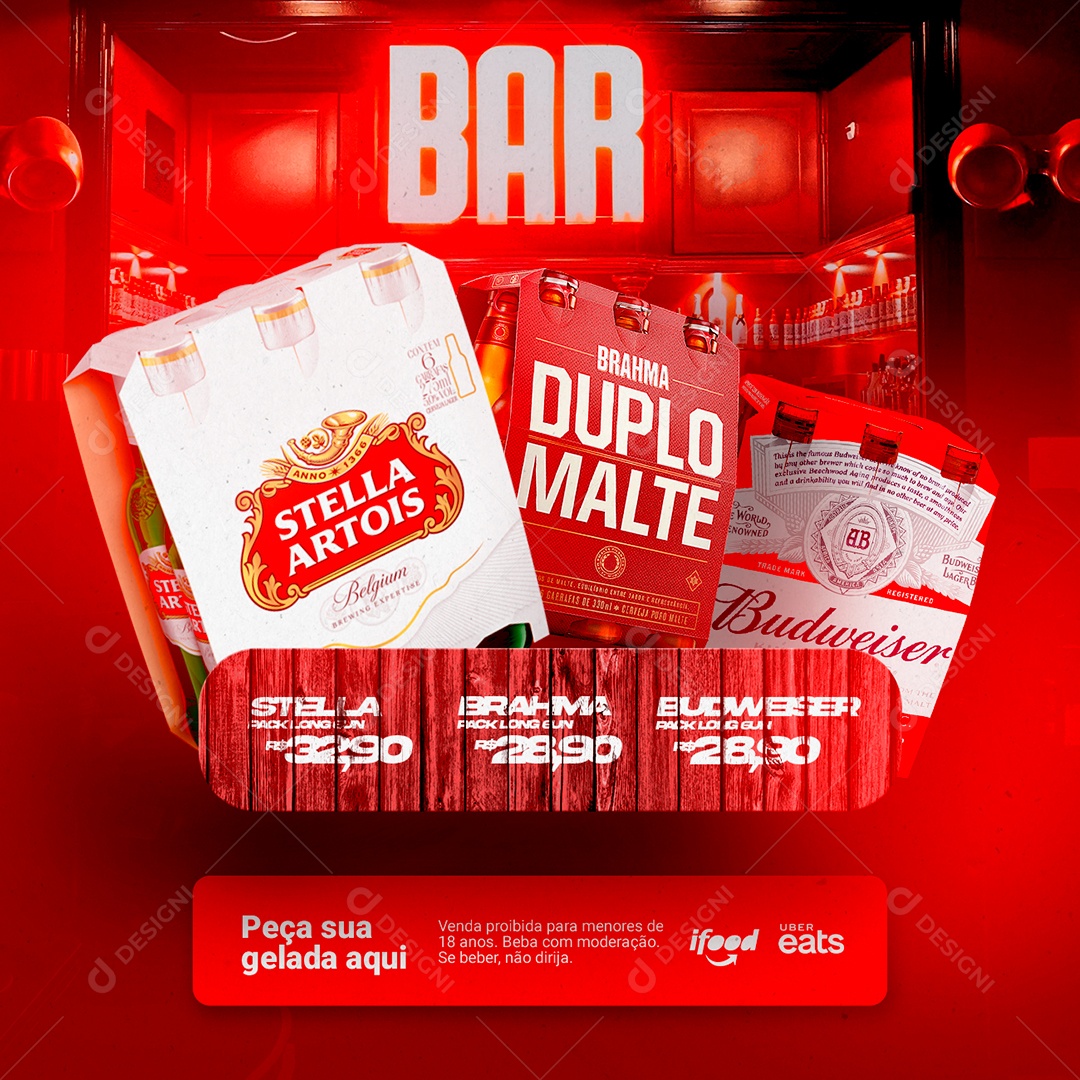 Peça Sua Gelada Aqui Brahma Duplo Malte Stella Artois Budweiser Cervejaria Social Media PSD Editável