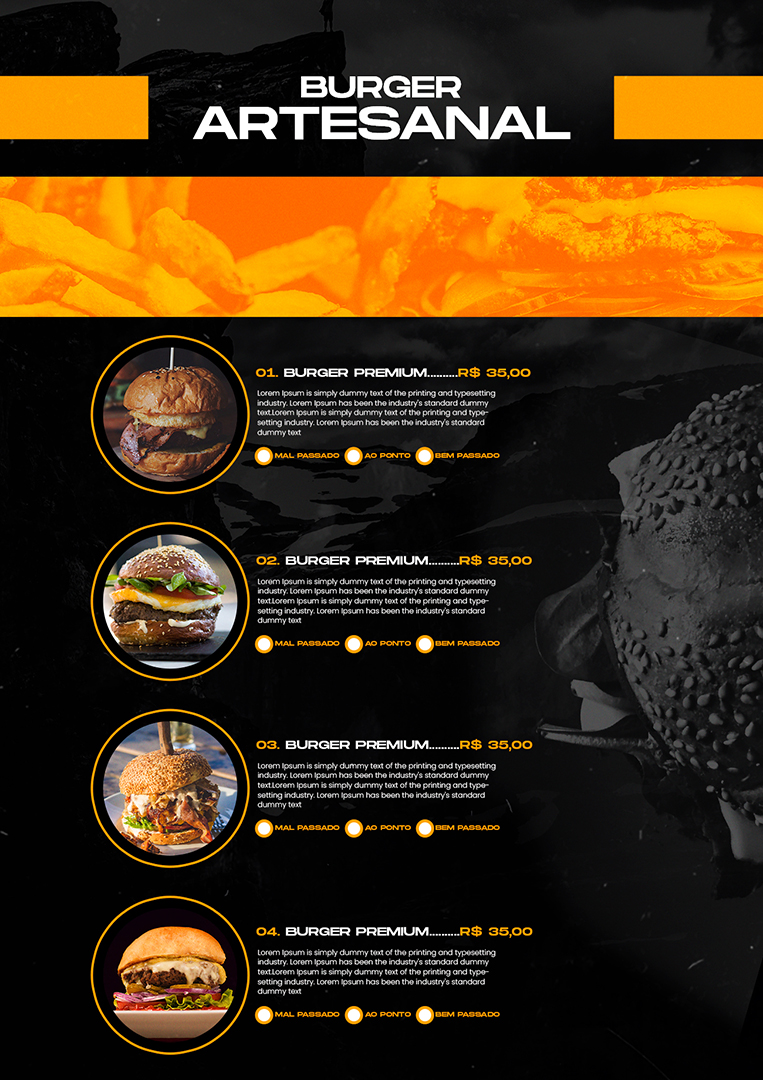 Modelo de Cardápio Burger Artesanal PSD Editável