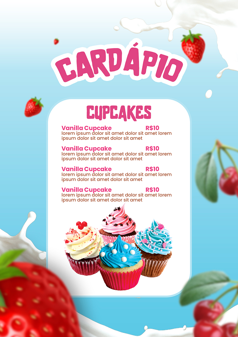 Modelo de Cardápio Cupcakes PSD Editável