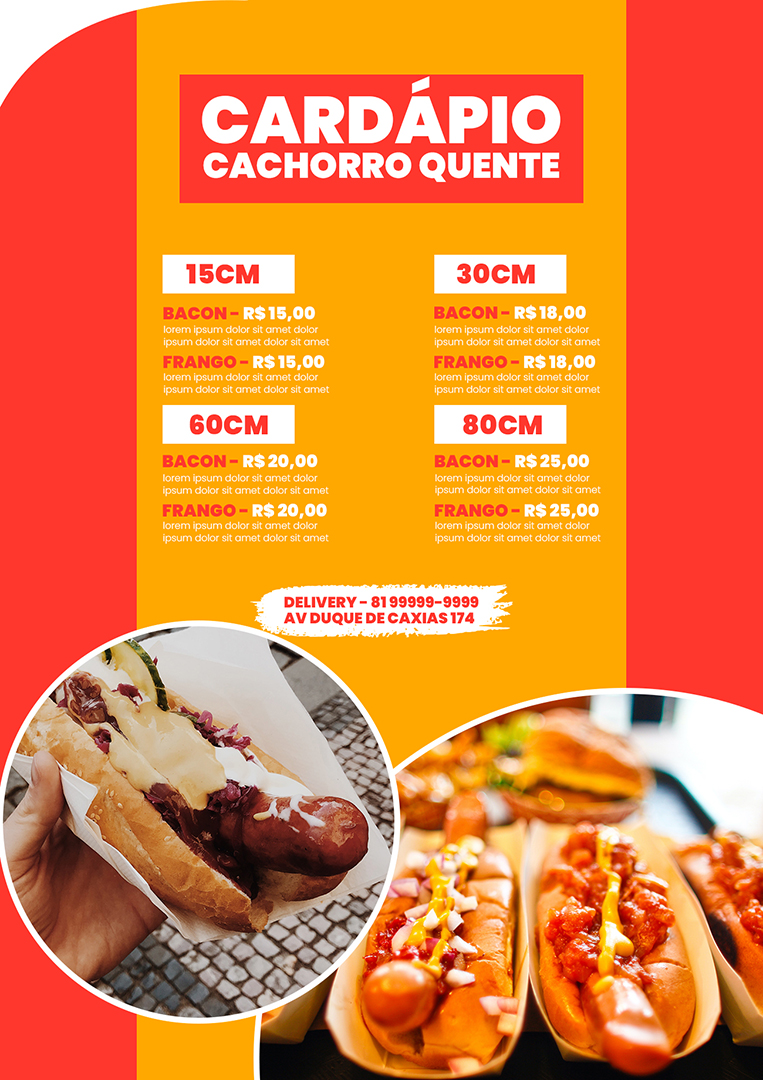 Modelo de Cardápio Cachorro Quente PSD Editável