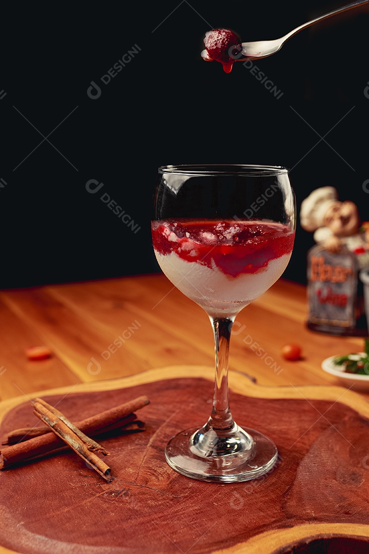 Drink glass cup on wooden board