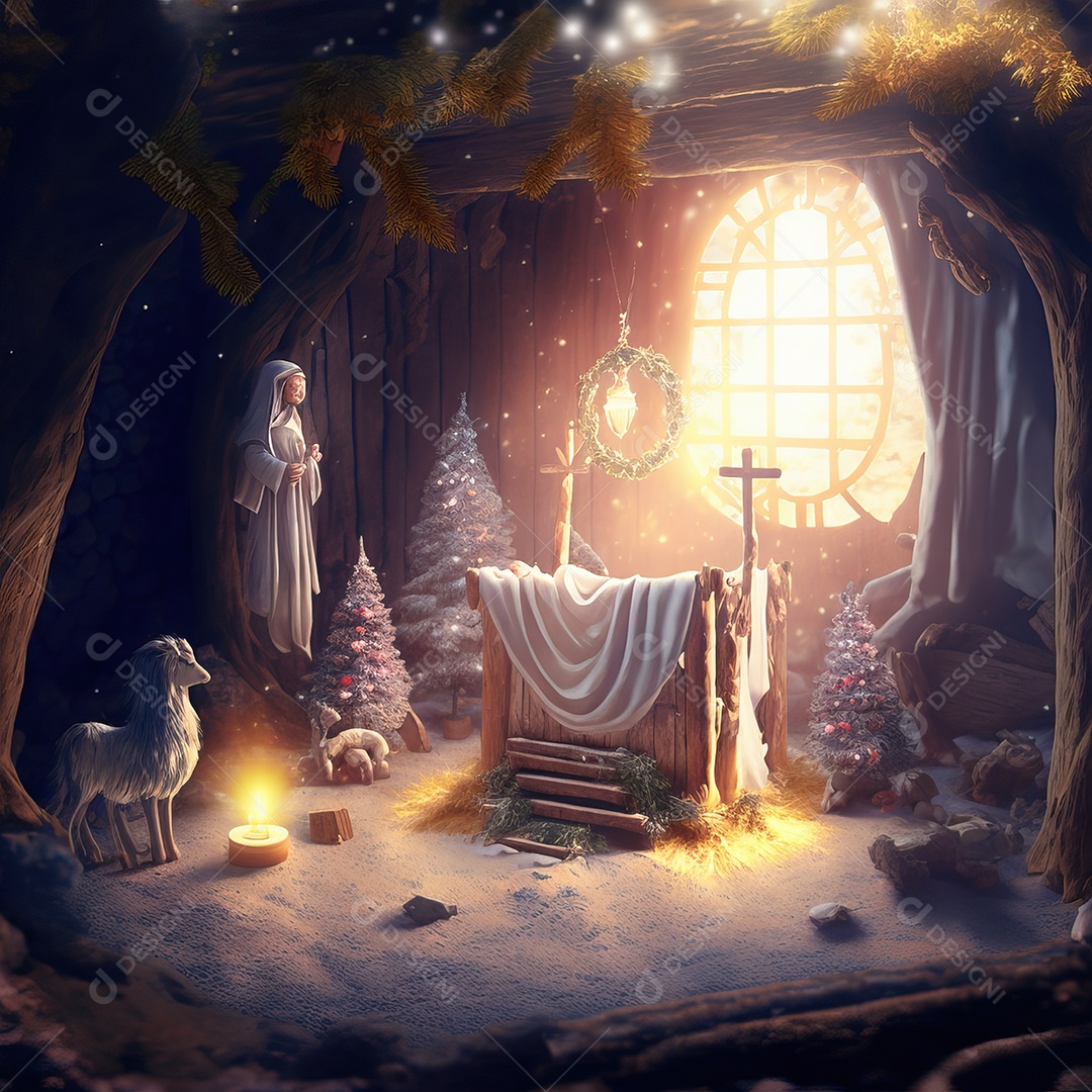 Cena de Natal com a Virgem Maria no presépio de Natal com o menino Jesus, Maria e José no celeiro