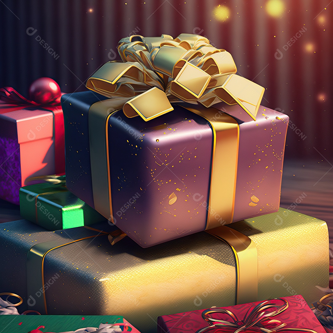 Composição da noite de natal com caixas de presentes coloridas perto da árvore de natal à noite