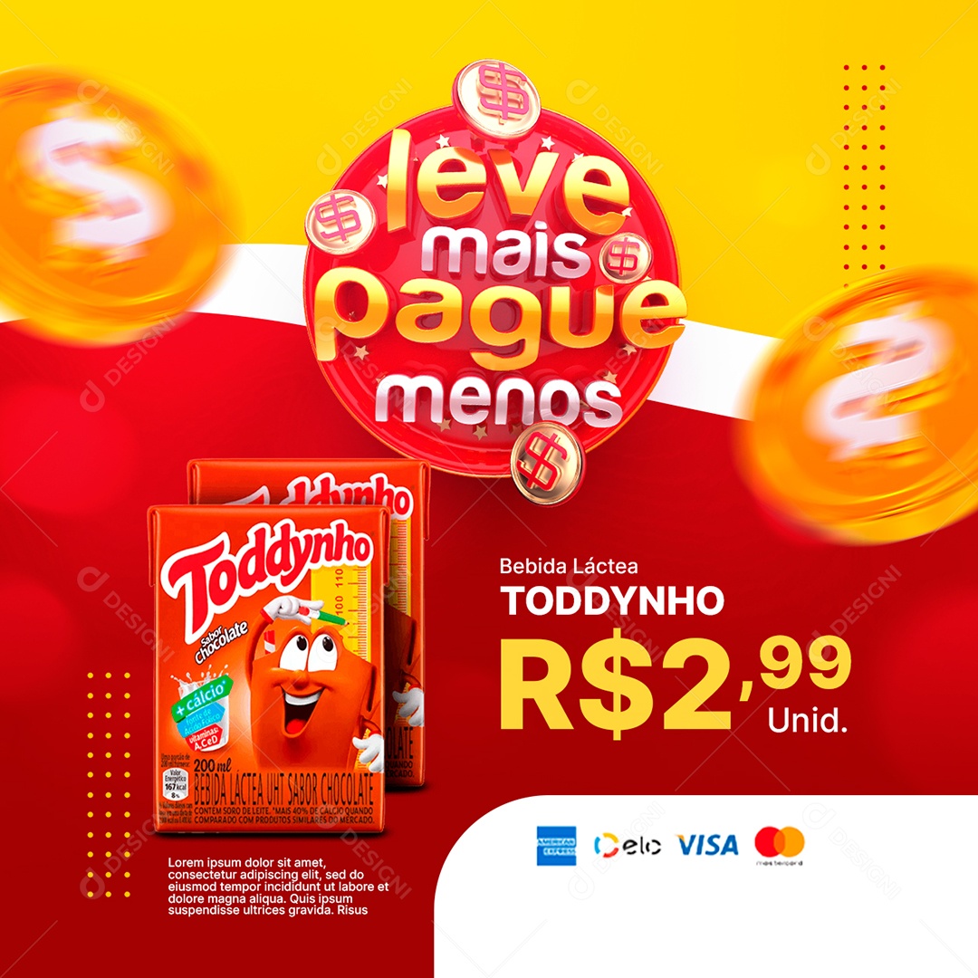 Leve mais Pague menos Bebida Láctea Toddynho 2,99 Supermercado Social Media PSD Editável