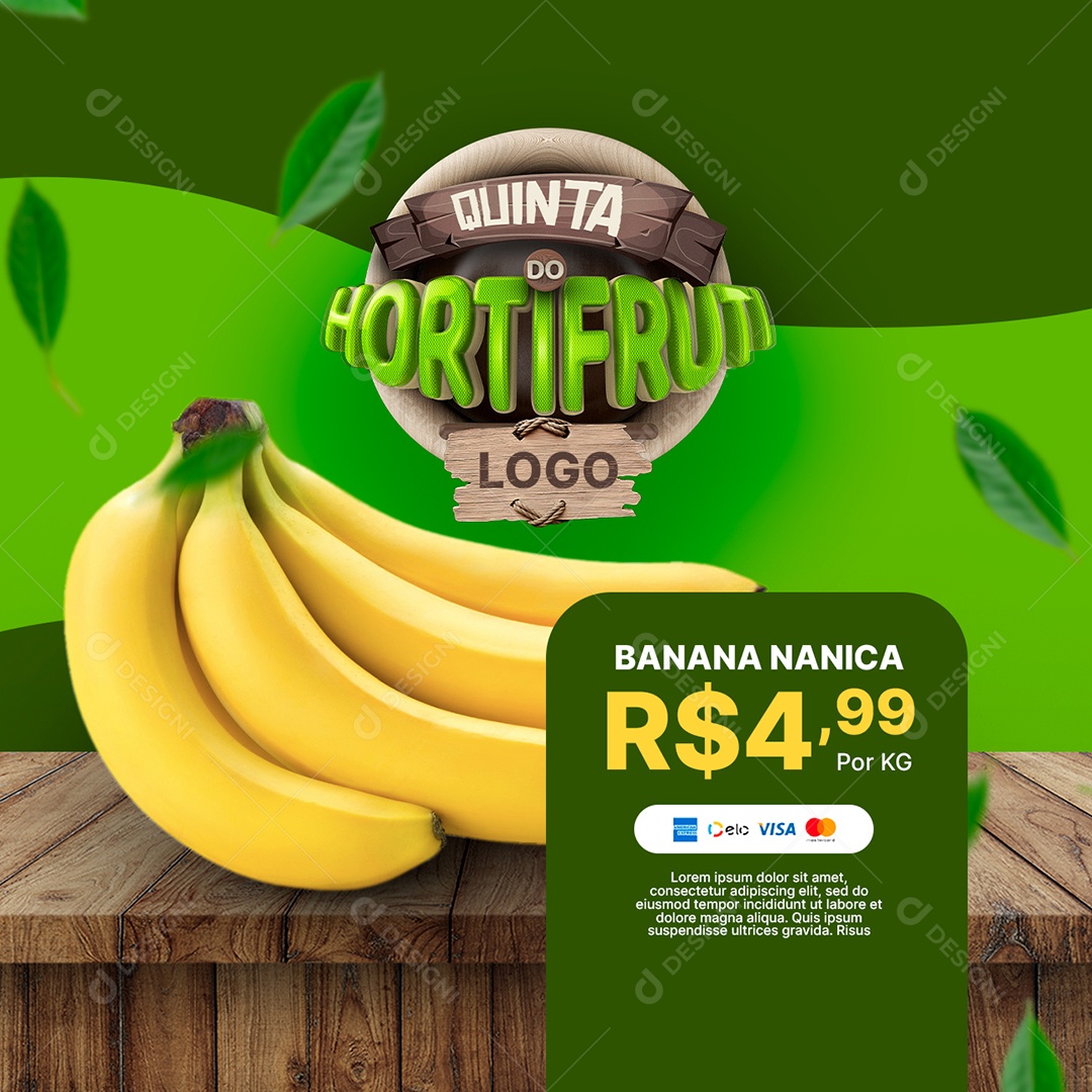 Quinta da Hortifruti Banana Nanica 4,99 Supermercado Social Media PSD Editável