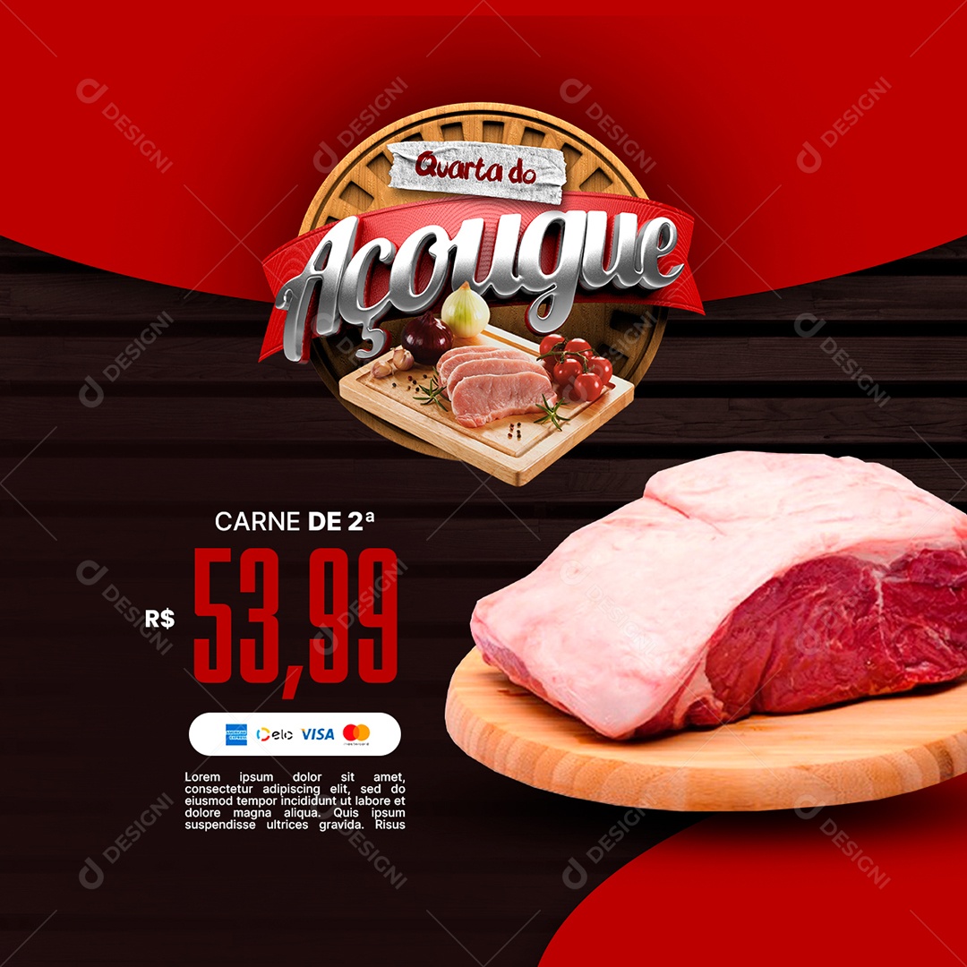 Quarta do Açougue Carne de 2 53,99 Supermercado Social Media PSD Editável