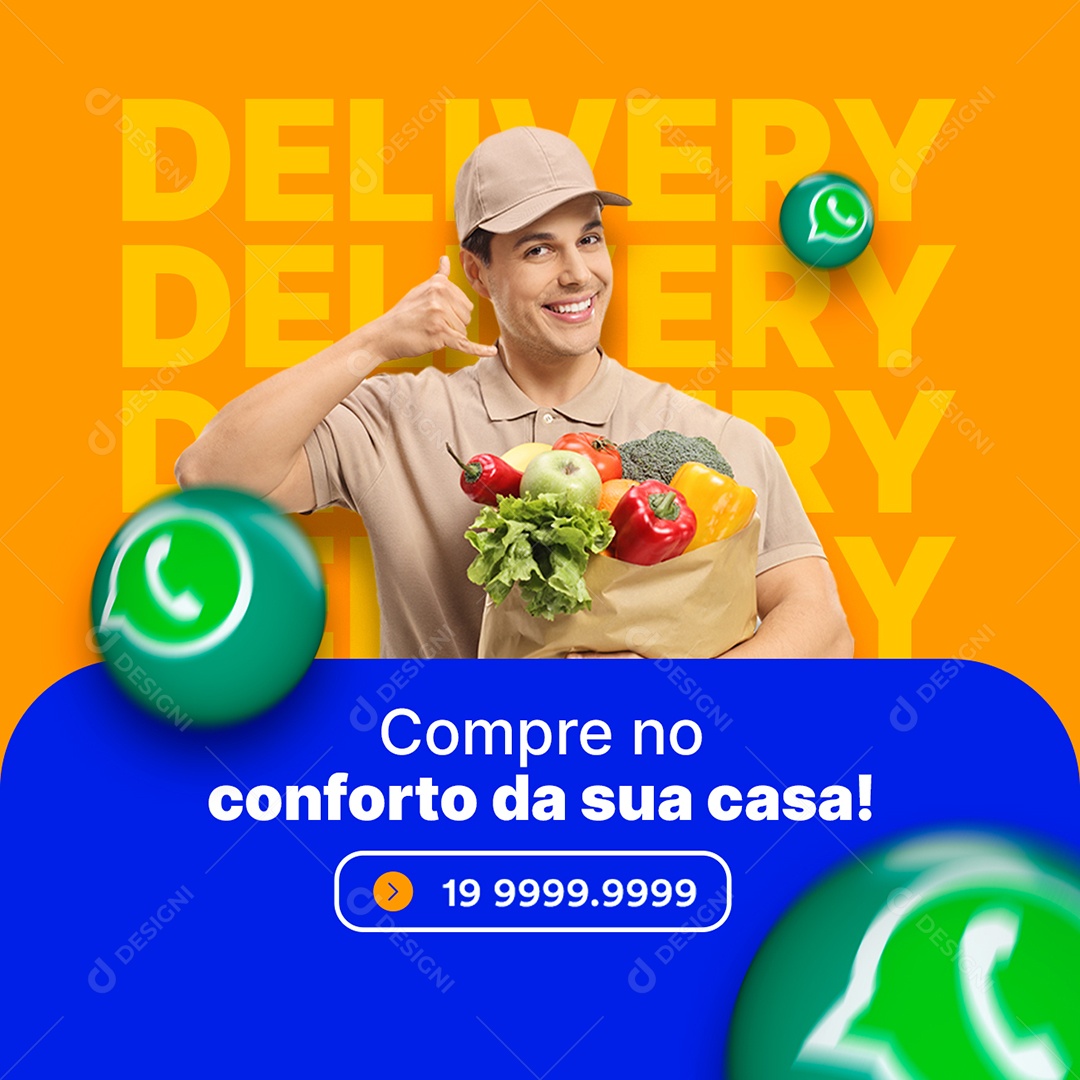 Compre no Conforto da Sua Casa Delivery Supermercado Social Media PSD Editável