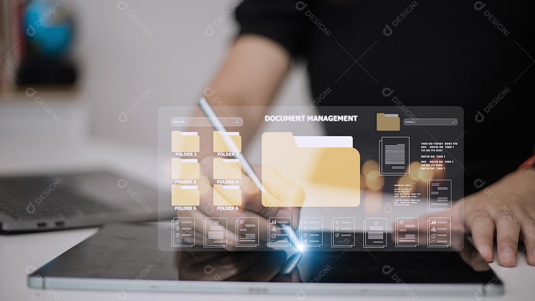 Conceito de gerenciamento de documentos. Ícones da tela virtual Gerenciamento de documentos