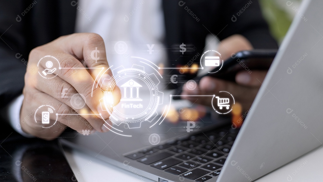 Futuro do empresário do conceito de tecnologia financeira selecionando a palavra fintech