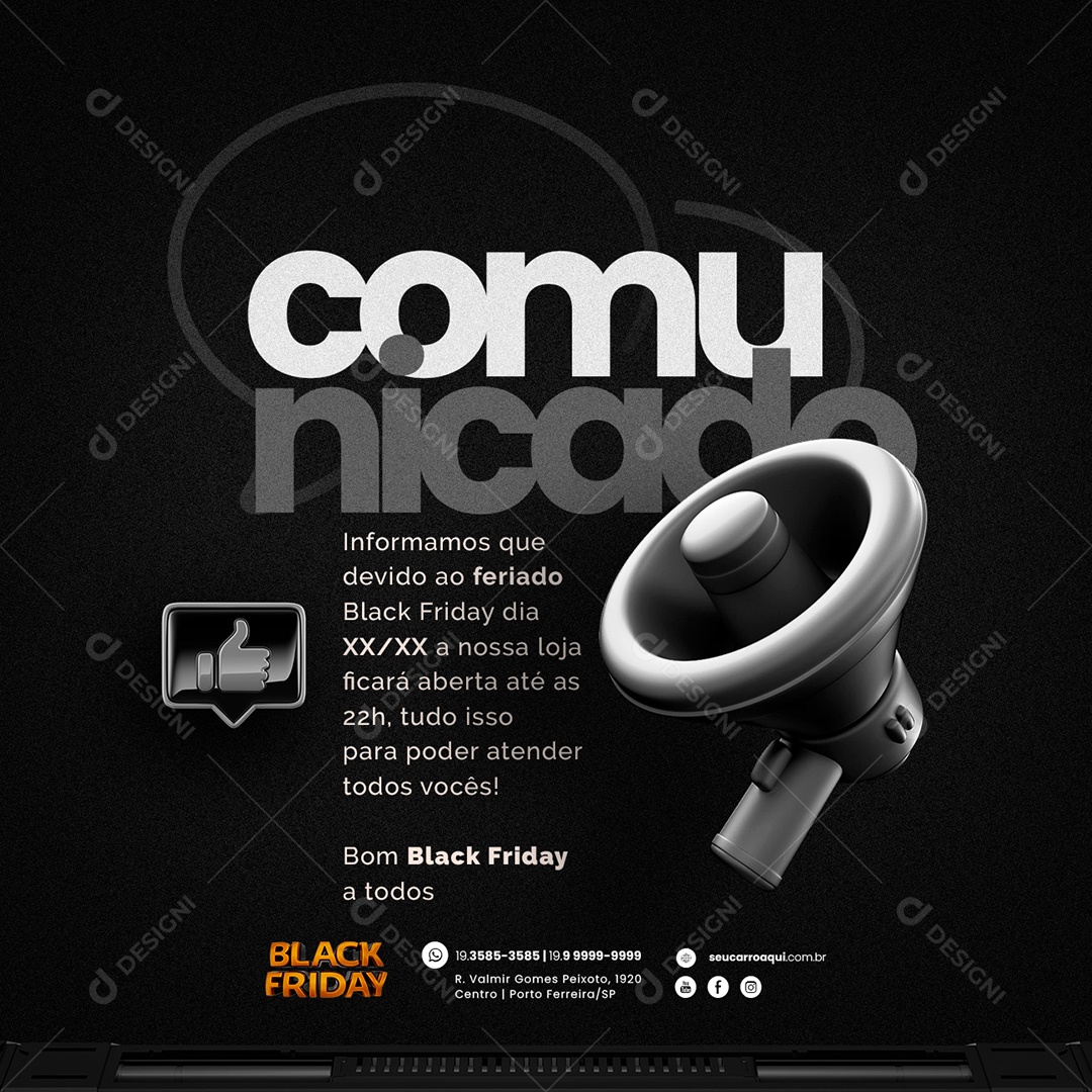 Comunicado Feriado Black Friday Concessionária Social Media PSD Editável