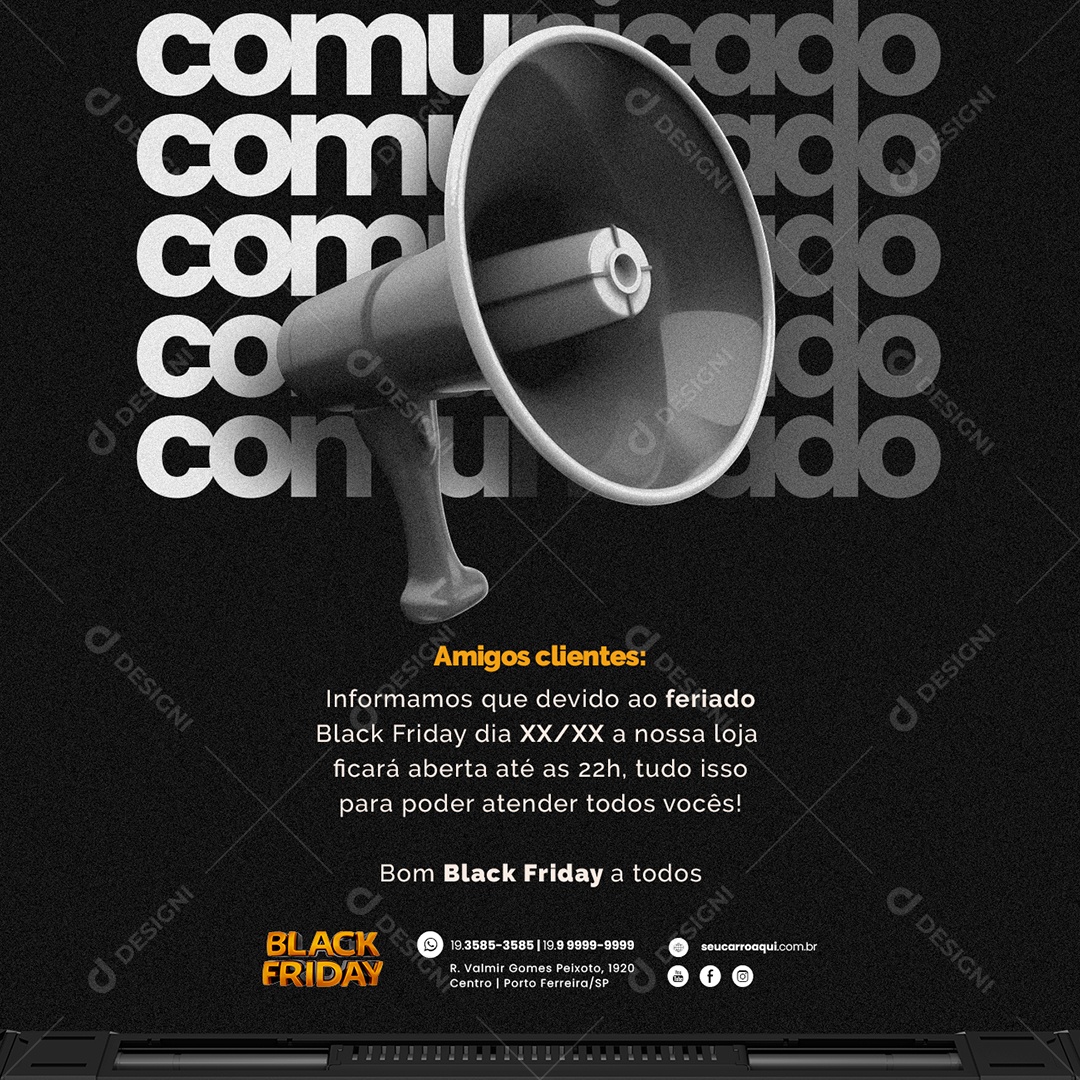 Comunicado Black Friday Concessionária Social Media PSD Editável