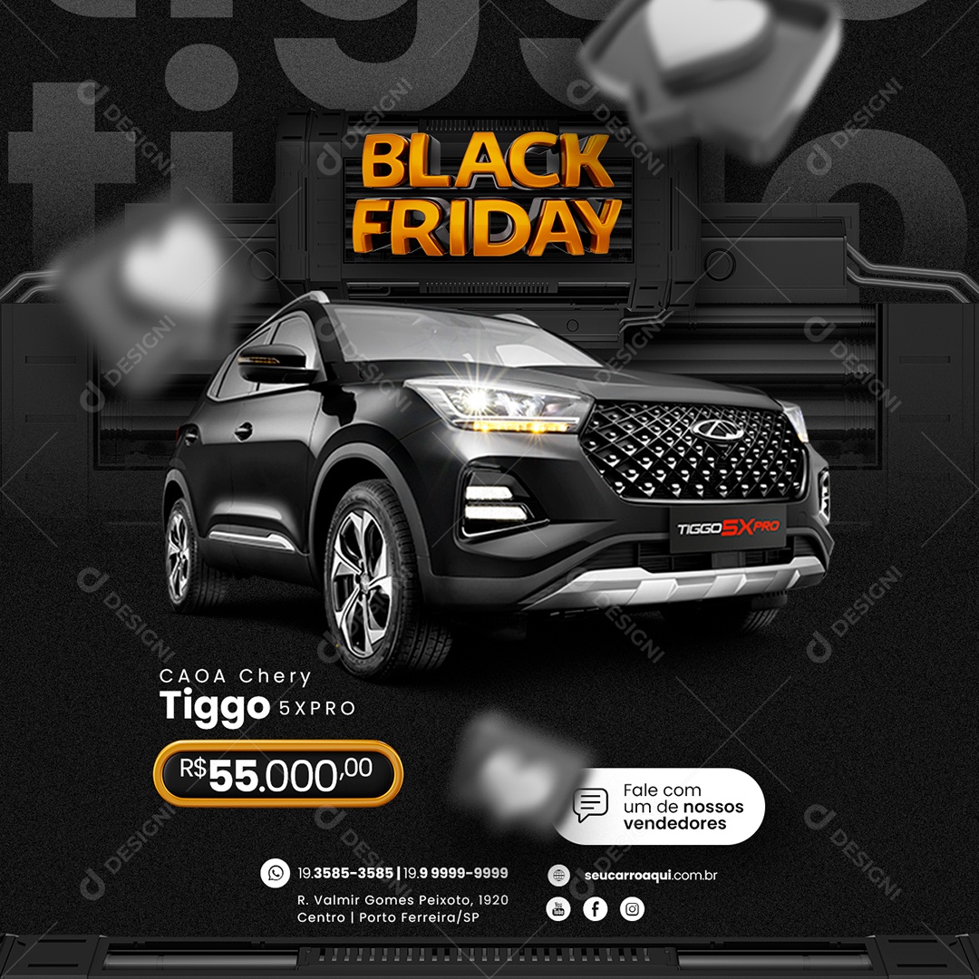Carro Caoa Chery Tiggo Black Friday Concessionária Social Media PSD Editável