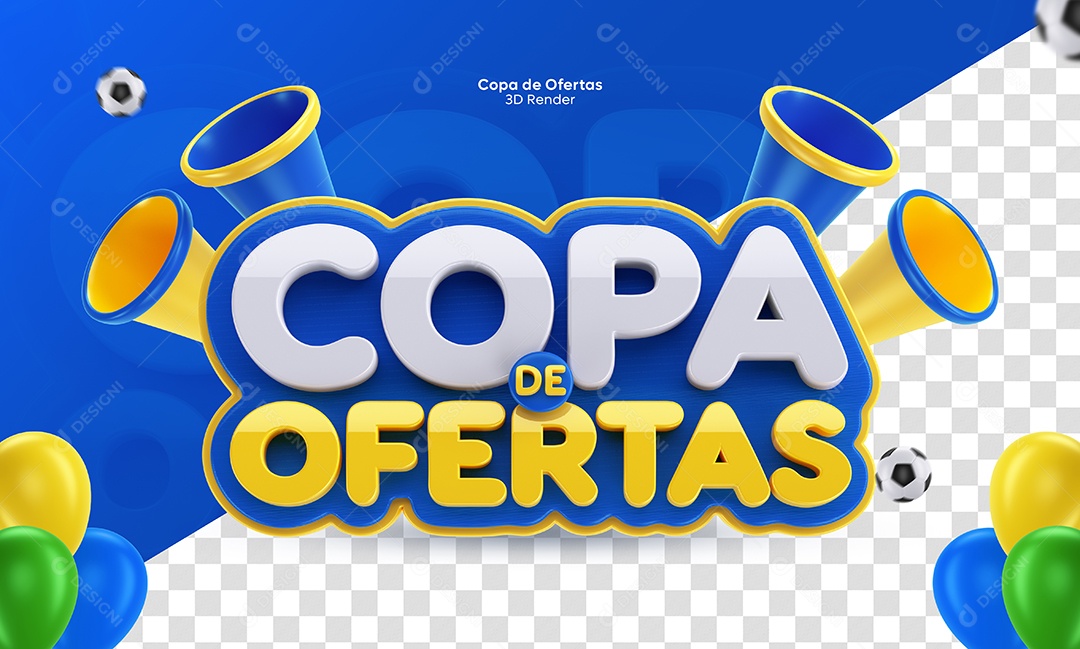 Copa de Ofertas Selo 3D Azul e Amarelo Para Composição PSD