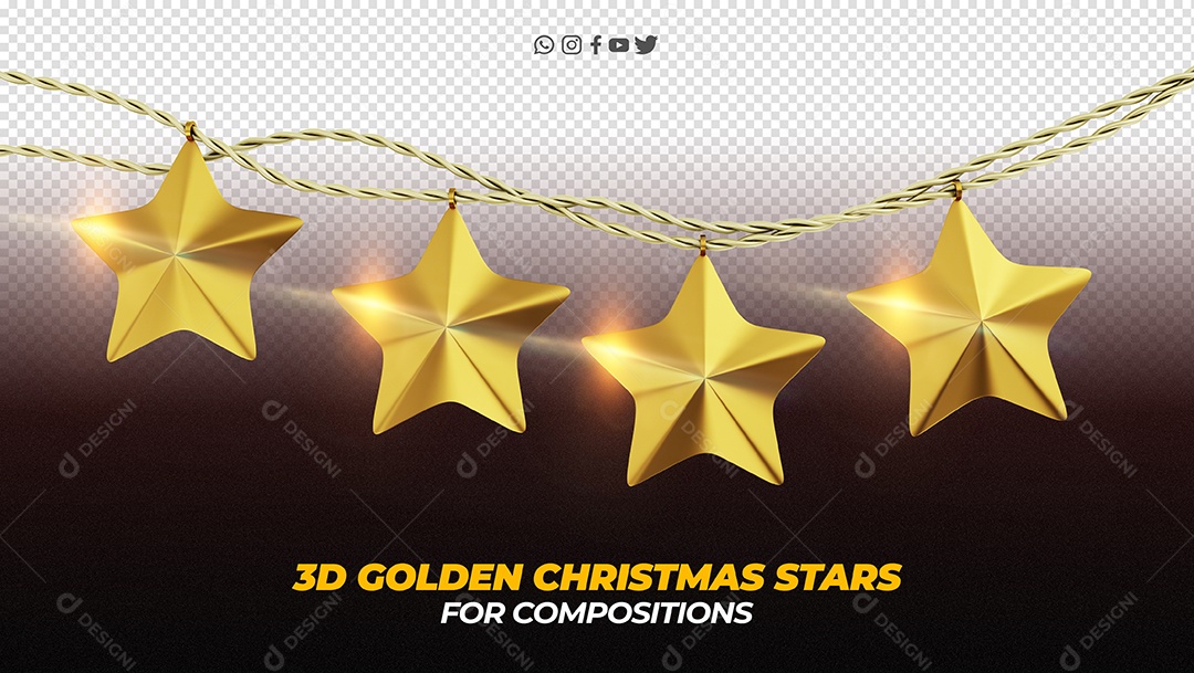 Elemento 3D Para Composição Enfeite de Estrelas Douradas Natalinas PSD