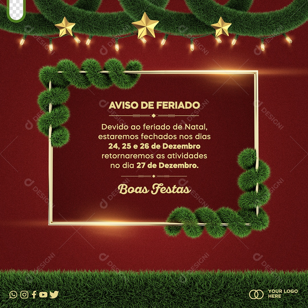 Aviso de Feriado de Natal Social Media PSD Editável