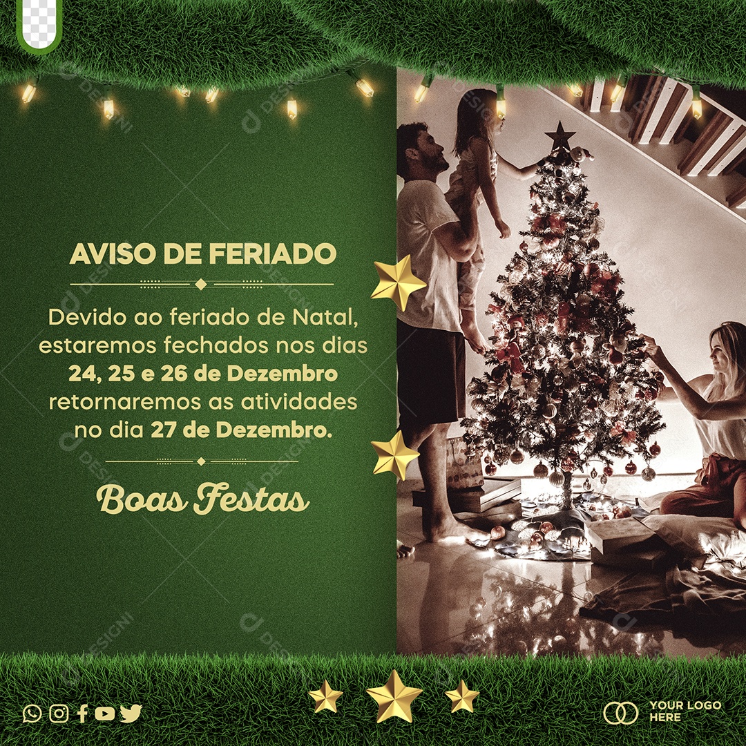 Aviso de Feriado de Natal Social Media PSD Editável
