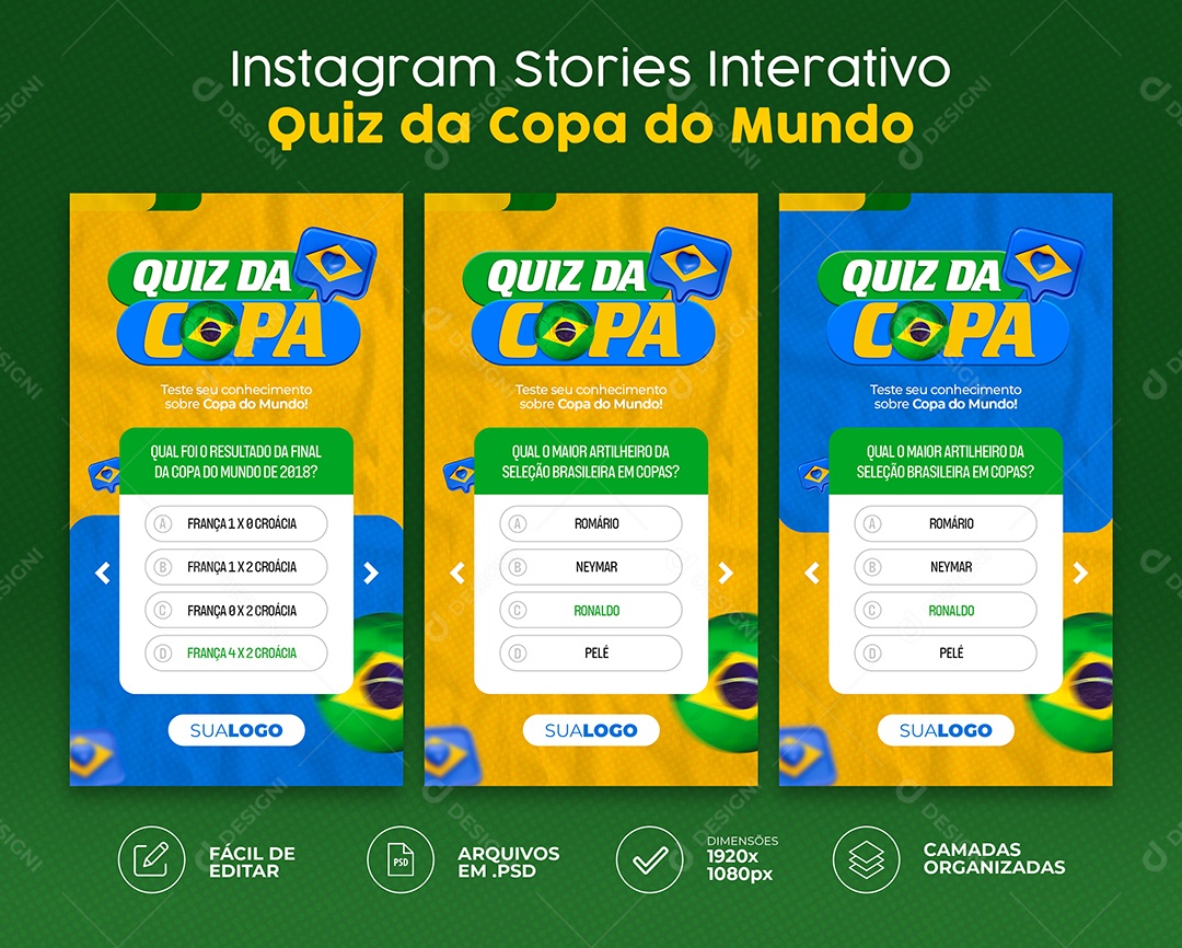 Story Instagram Quiz da Copa do Mundo Social Media PSD Editável