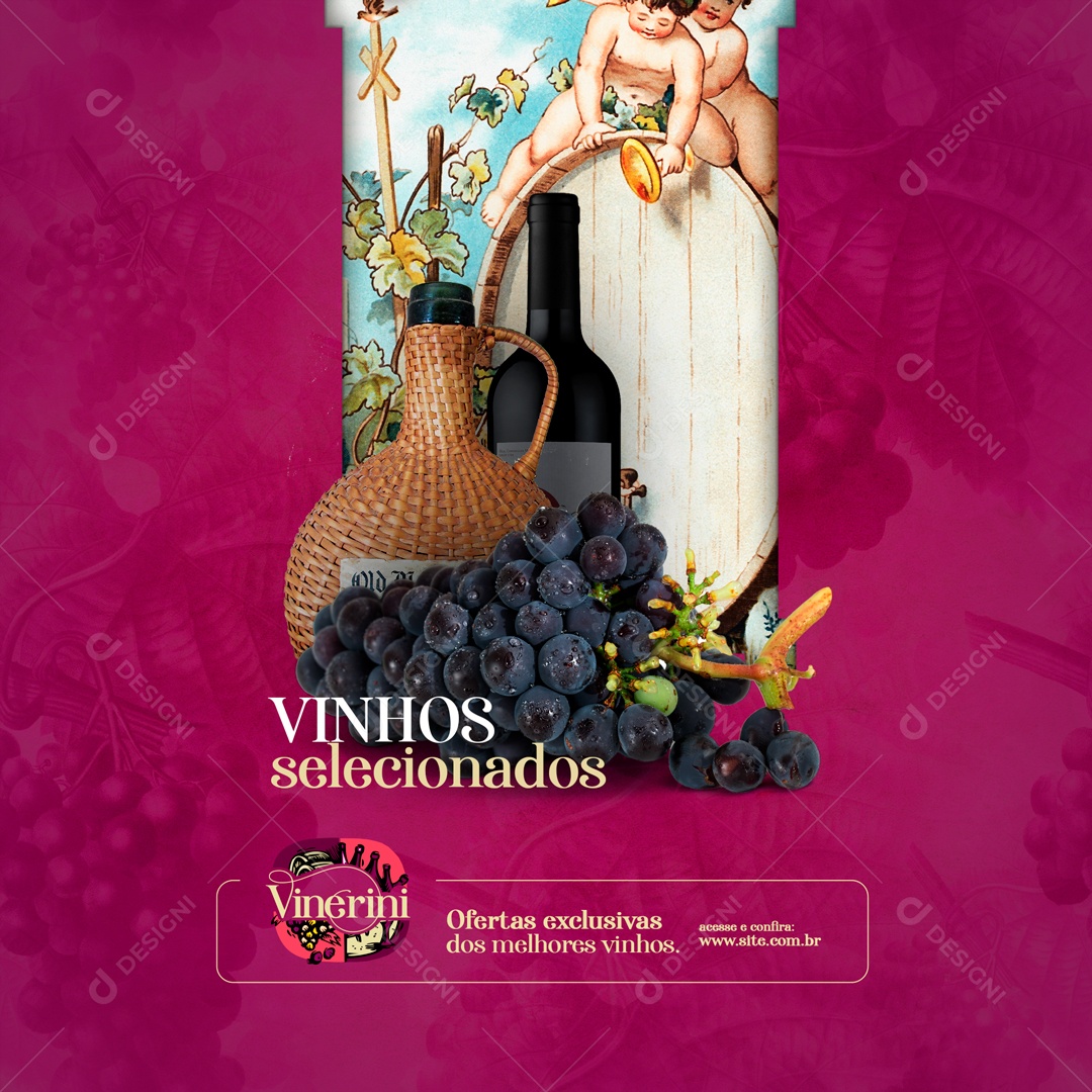 Vinhos Selecionados Ofertas Exclusivas Casa de Vinhos Social Media PSD Editável