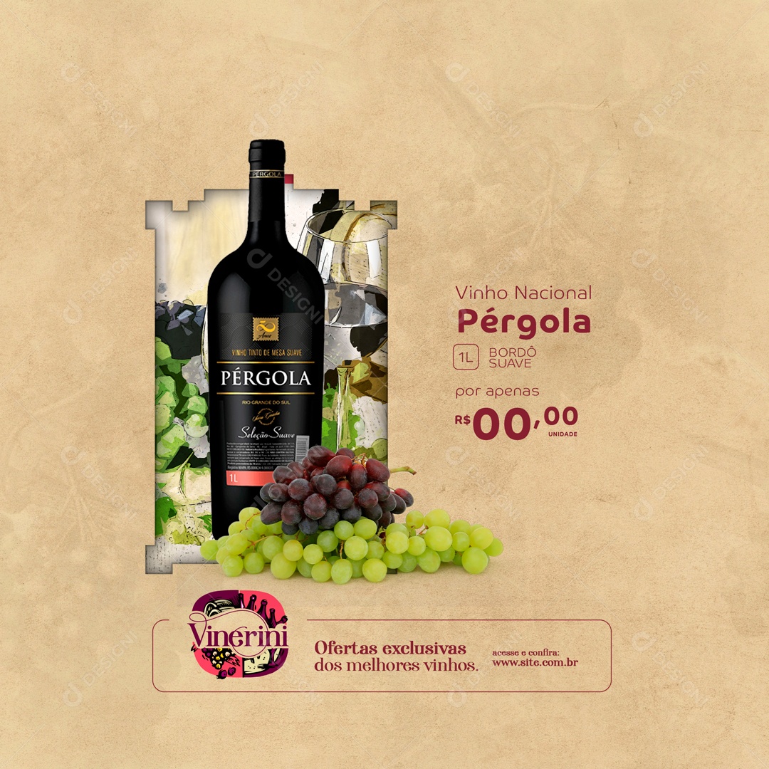 Vinho Nacional Pérgola Casa de Vinho Social Media PSD Editável