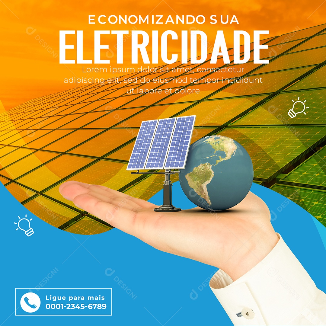 Economizando sua Eletricidade Energia Solar Social Media PSD Editável