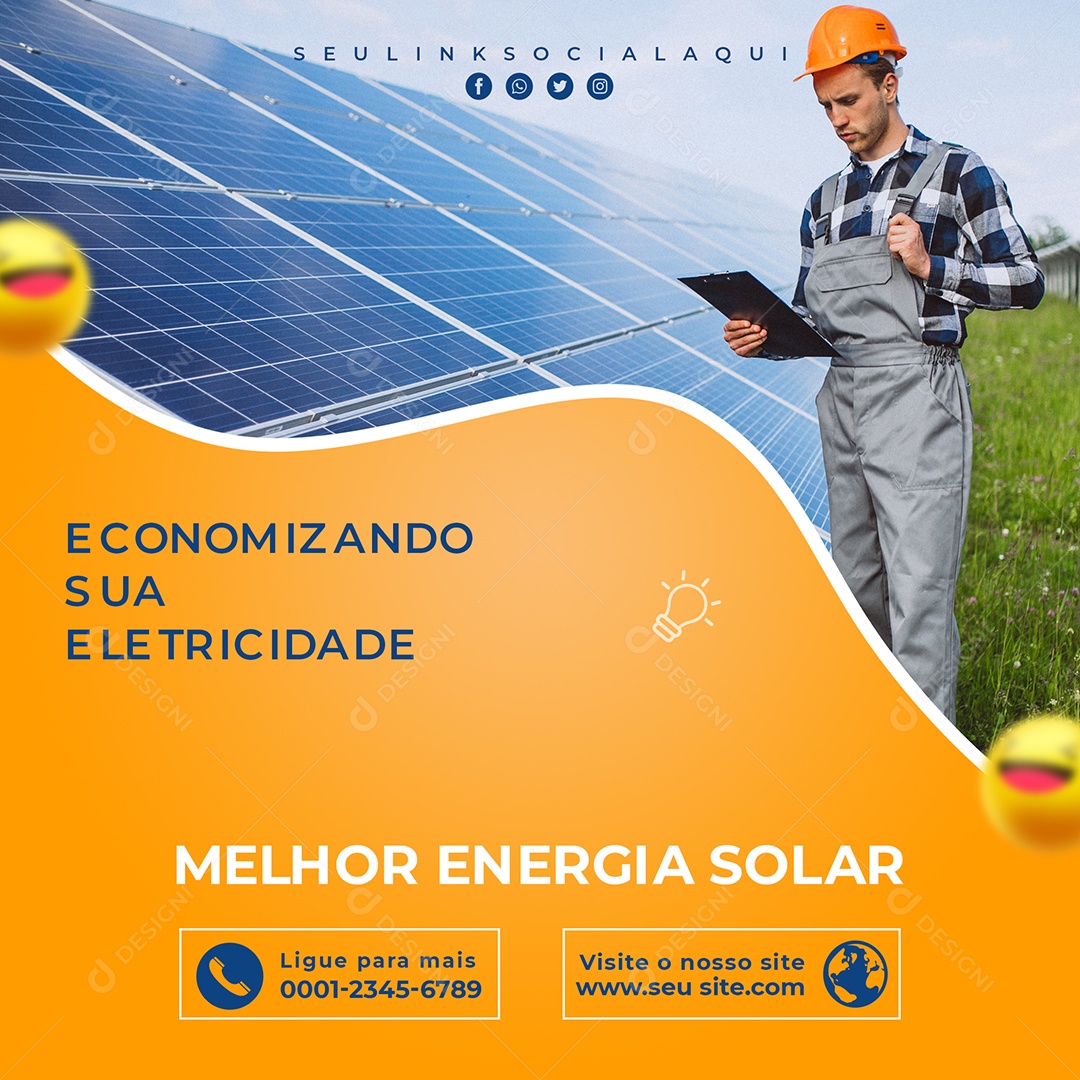 Economizando sua Eletricidade Energia Solar Social Media PSD Editável