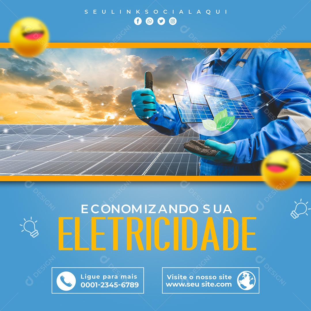 Economizando sua Eletricidade Energia Solar Social Media PSD Editável