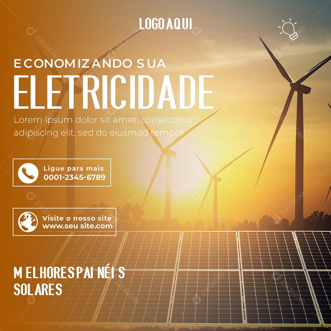 Economizando sua Eletricidade Energia Solar Social Media PSD Editável