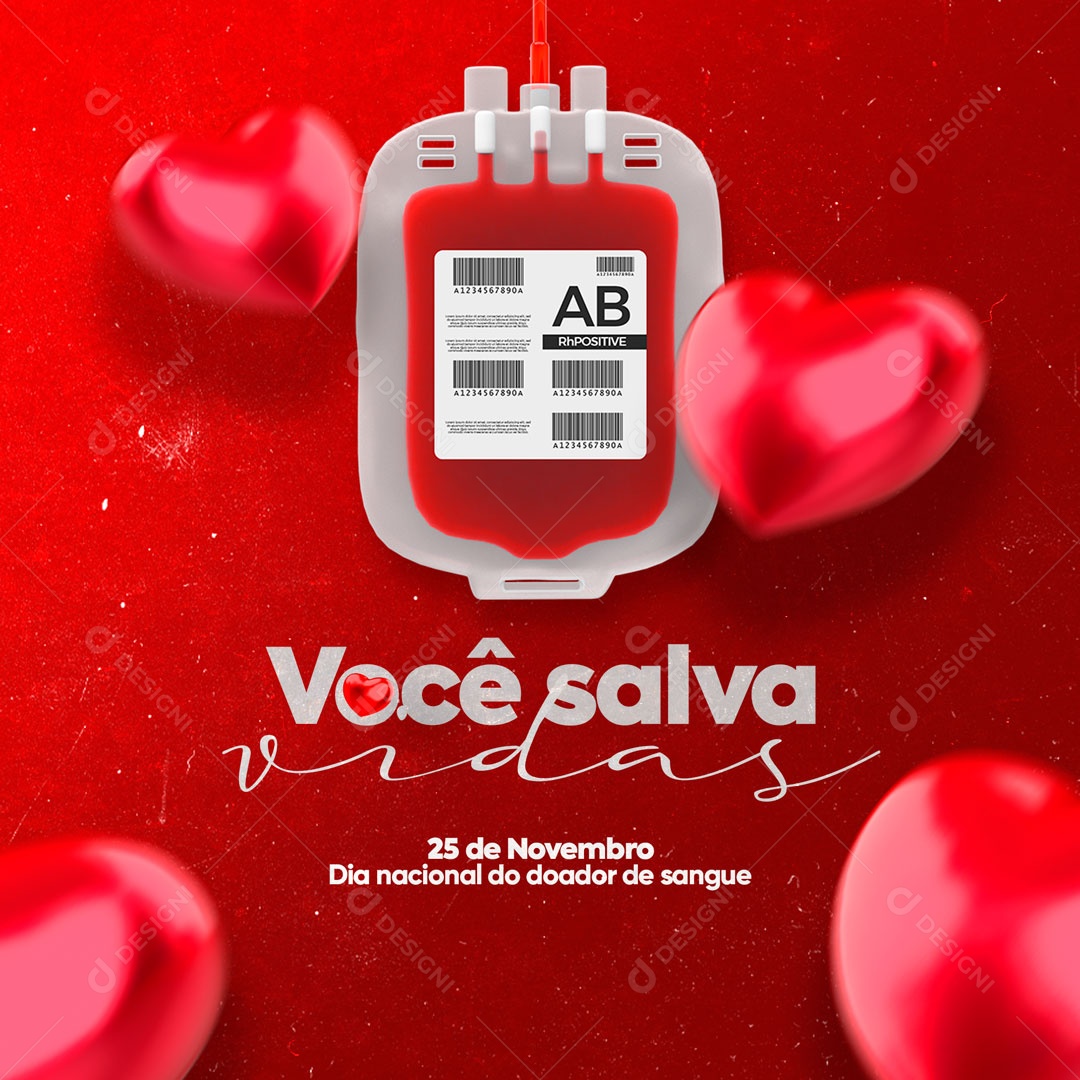 Dia Nacional do Doador de Sangue Doar é um Ato de Amor ao Próximo Social Media PSD Editável