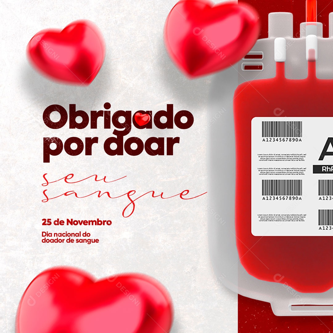 Obridado Por Doar Seu Sangue Dia Nacional do Doador de Sangue Social Media PSD Editável