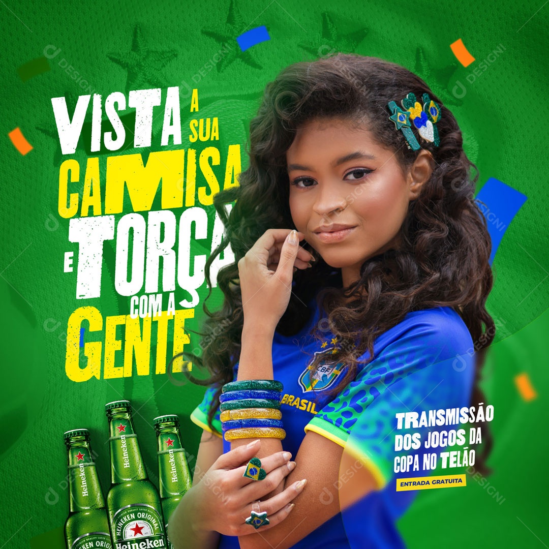 Vista a Sua Camisa e Torça Com a Gente Copa do Mundo Social Media PSD Editável