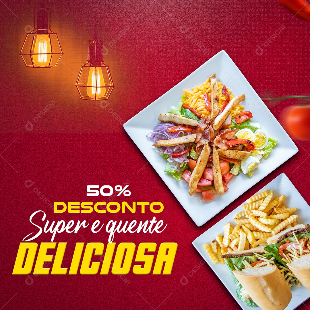 Super e Quente Deliciosa 50% Desconto Restaurante Social Media PSD Editável