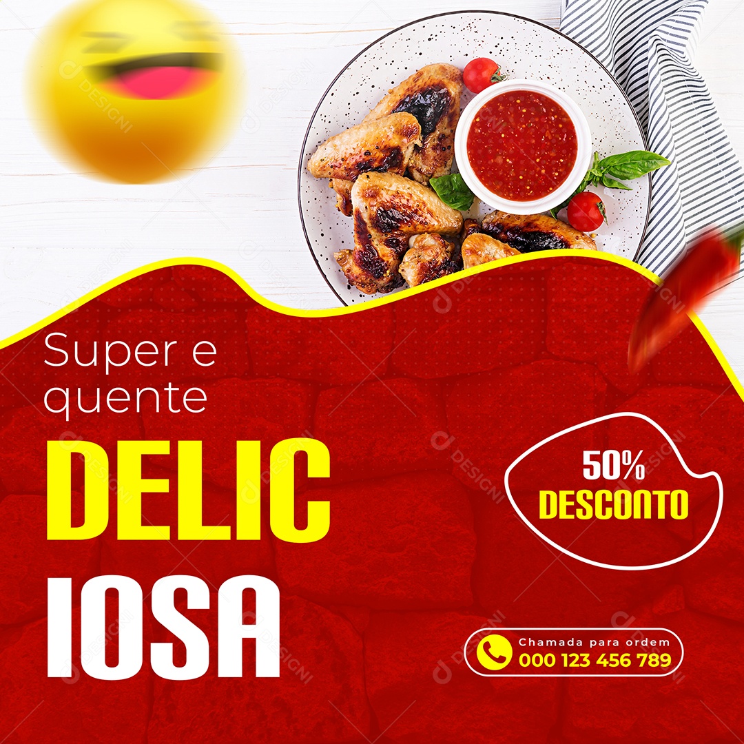 Super e Quente Deliciosa 50% Desconto Restaurante Social Media PSD Editável