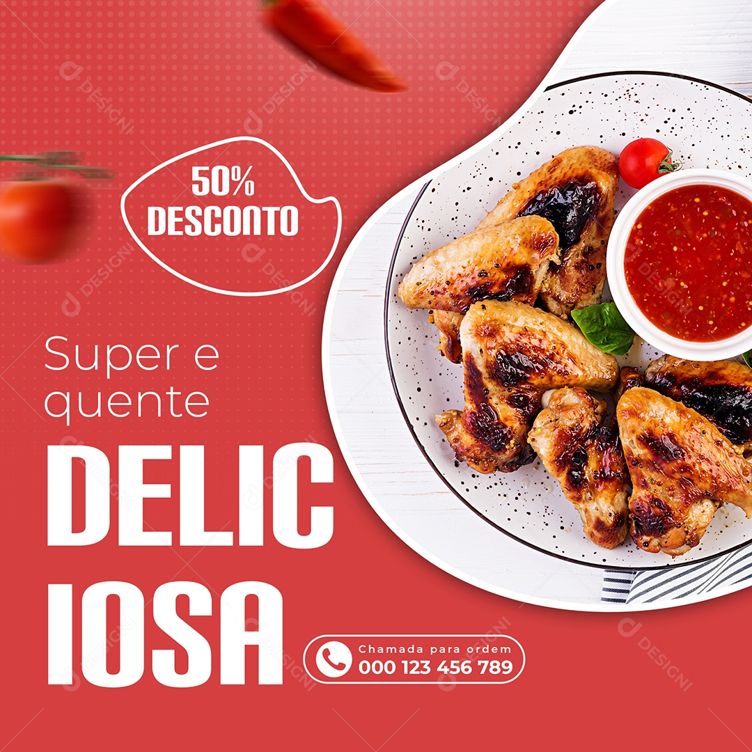 Super e Quente Deliciosa 50% Desconto Restaurante Social Media PSD Editável