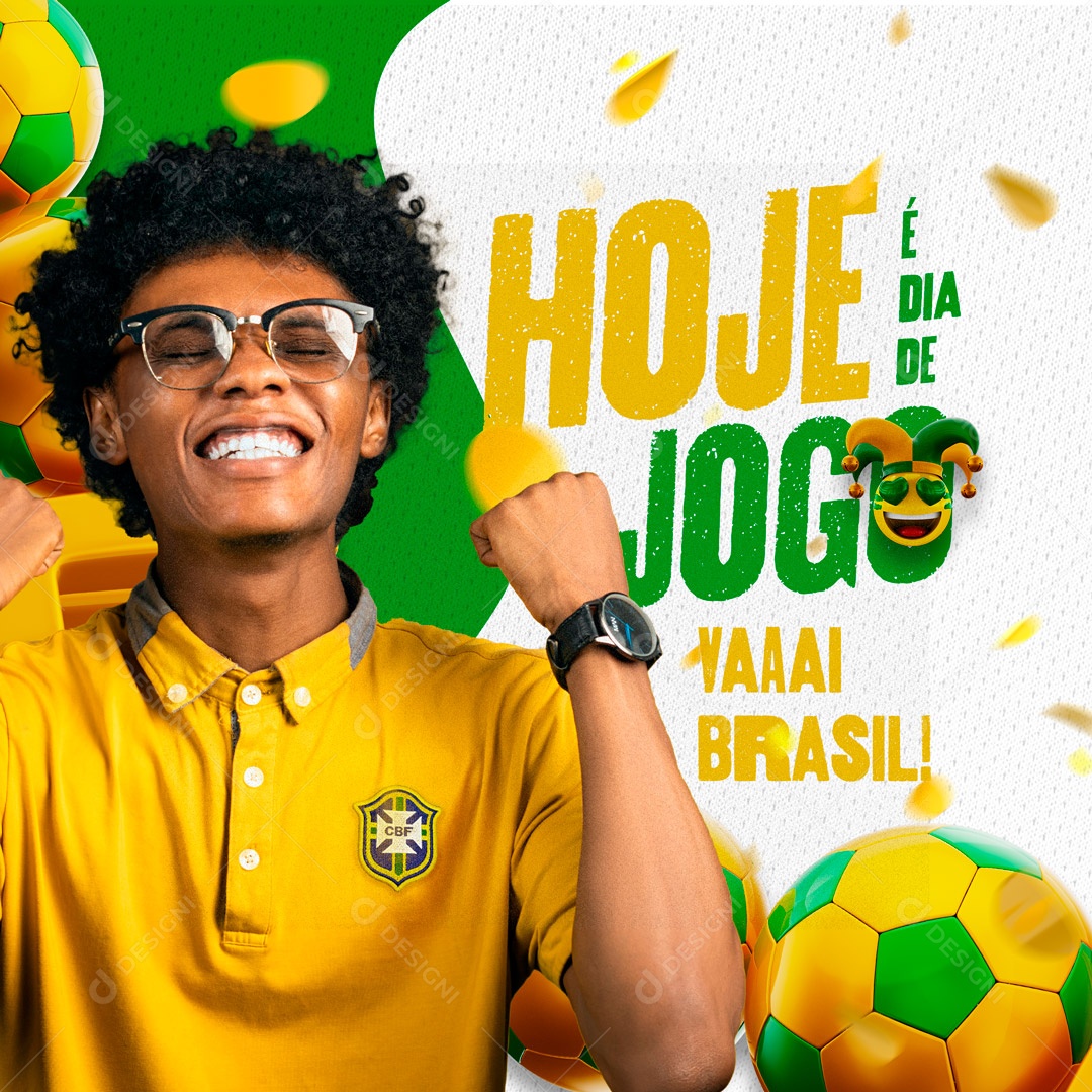 Hoje é Dia de Jogo Vai Brasil Copa do Mundo Social Media PSD Editável