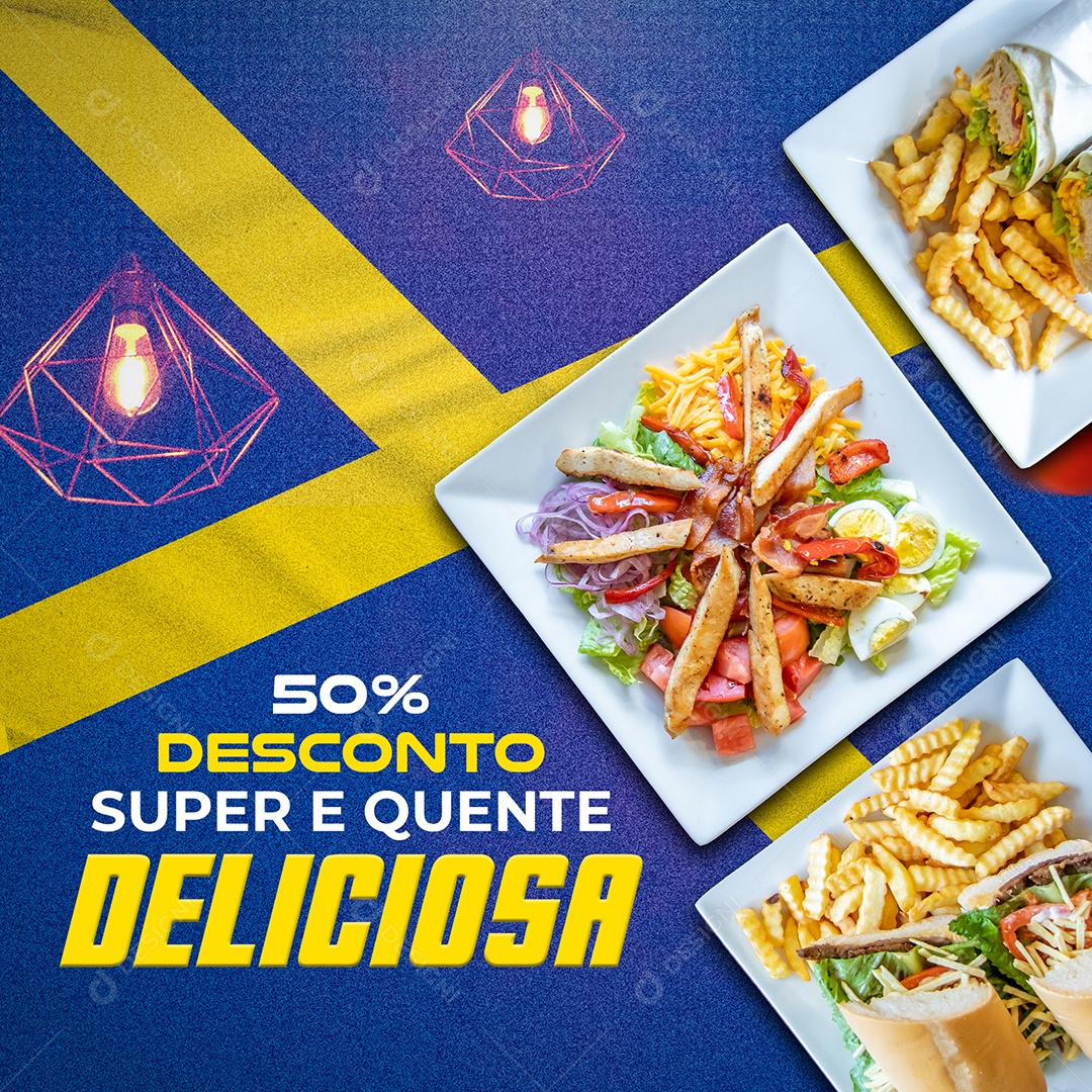 Super e Quente Deliciosa 50% Desconto Restaurante Social Media PSD Editável