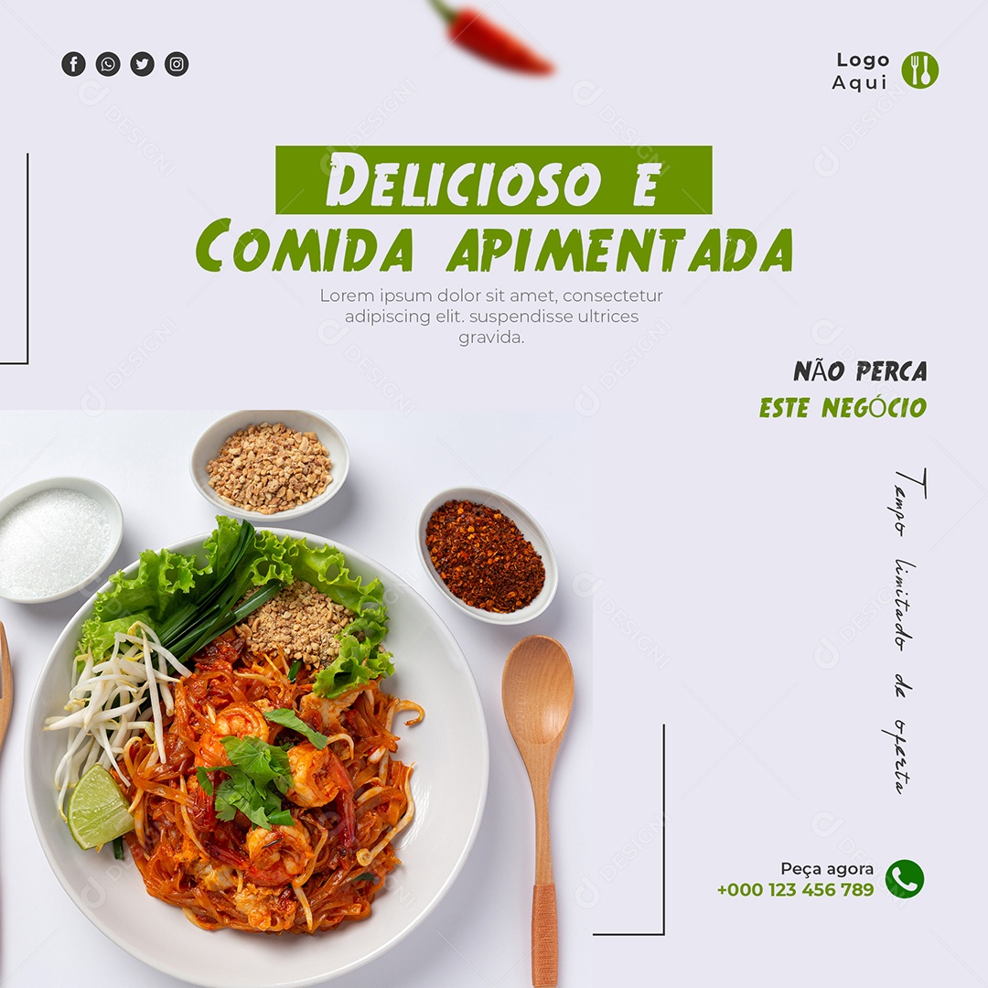 Delicioso e Comida Apimentada Restaurante Social Media PSD Editável
