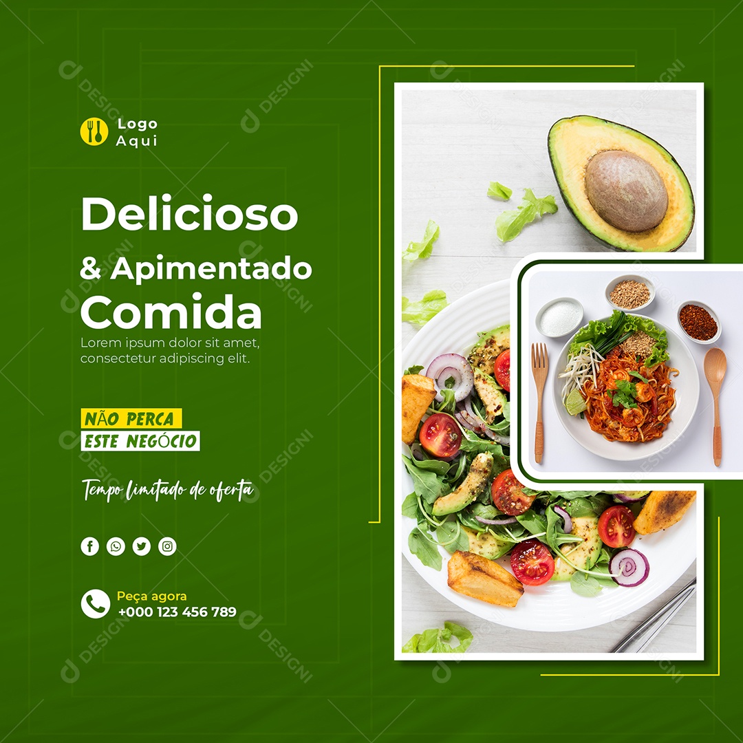 Delicioso & Apimentado Comida Restaurante Social Media PSD Editável