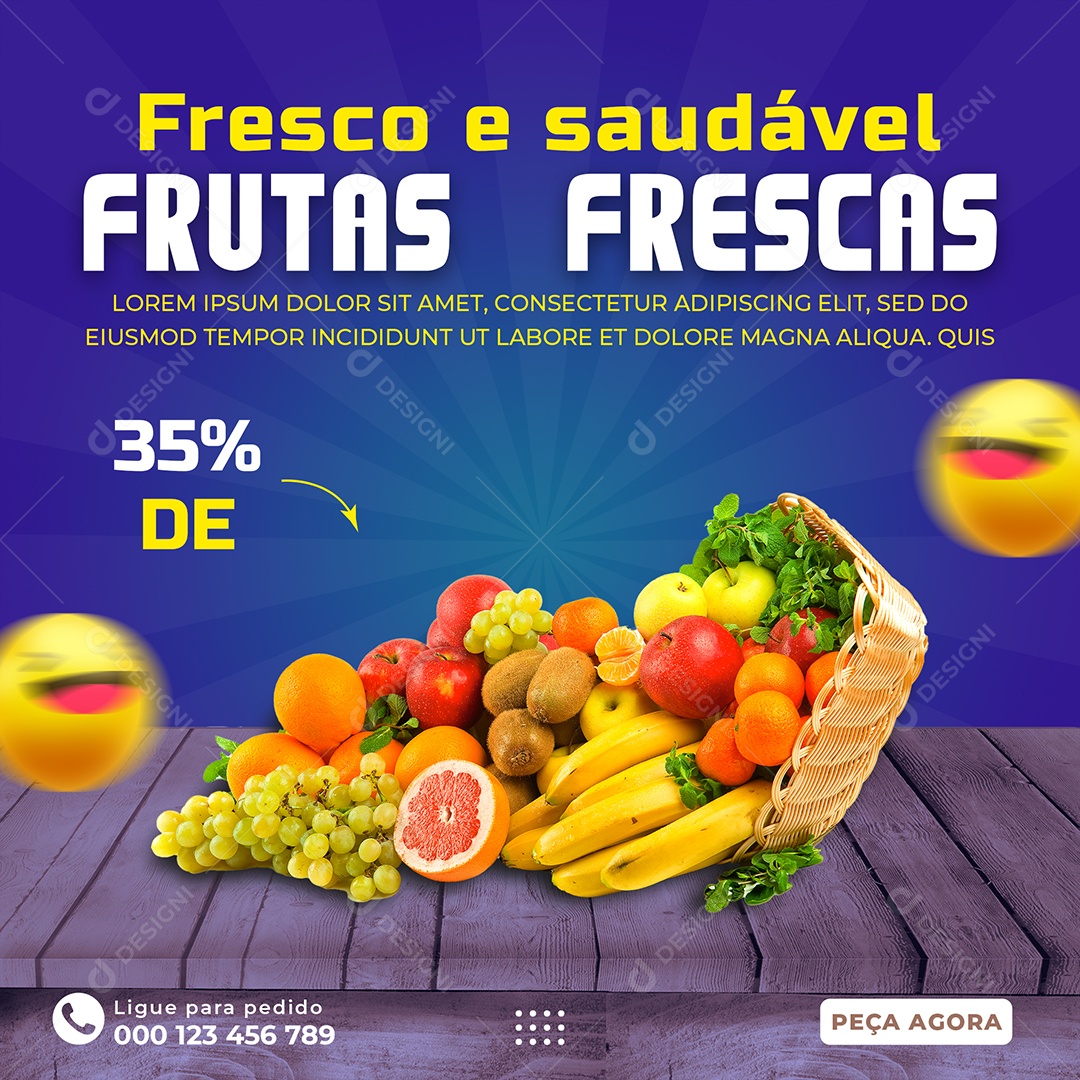 Fresco e Saudável Vegetal 35% de Desconto Hortifruti Social Media PSD Editável