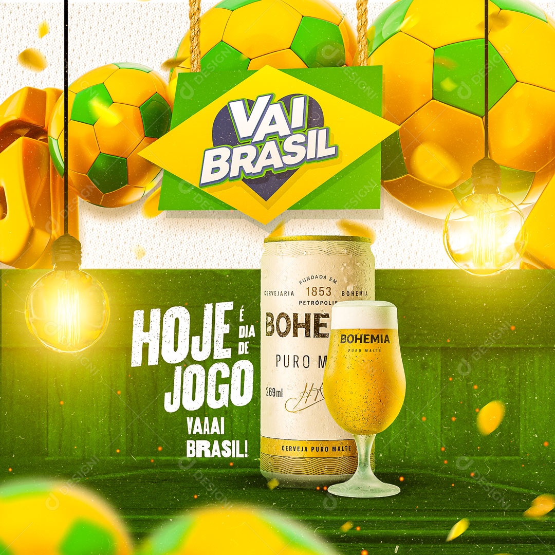 Hoje é Dia de Jogo Vai Brasil Copa do Mundo Social Media PSD Editável