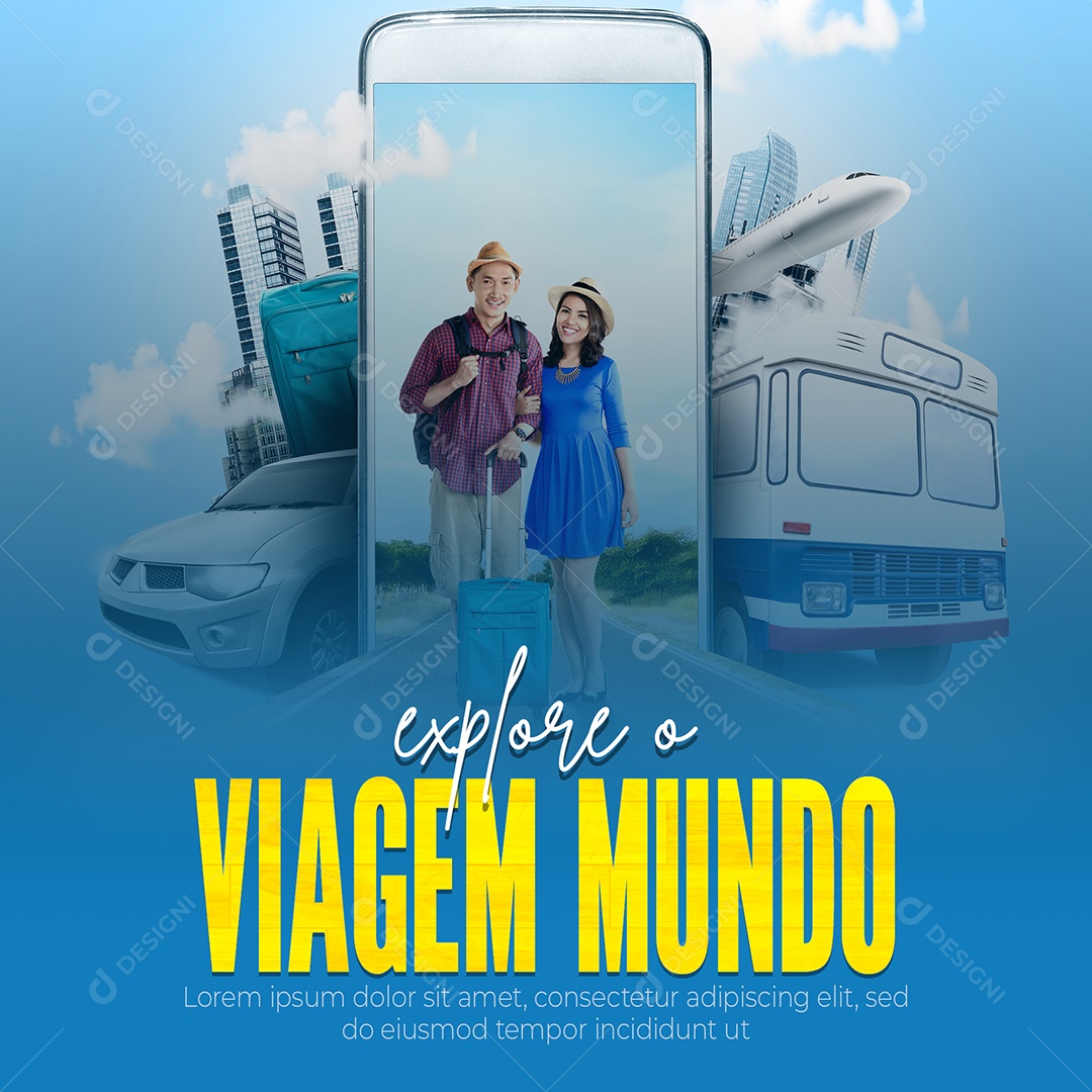 Explore e Viagem Mundo Agência de Viagens Social Media PSD Editável