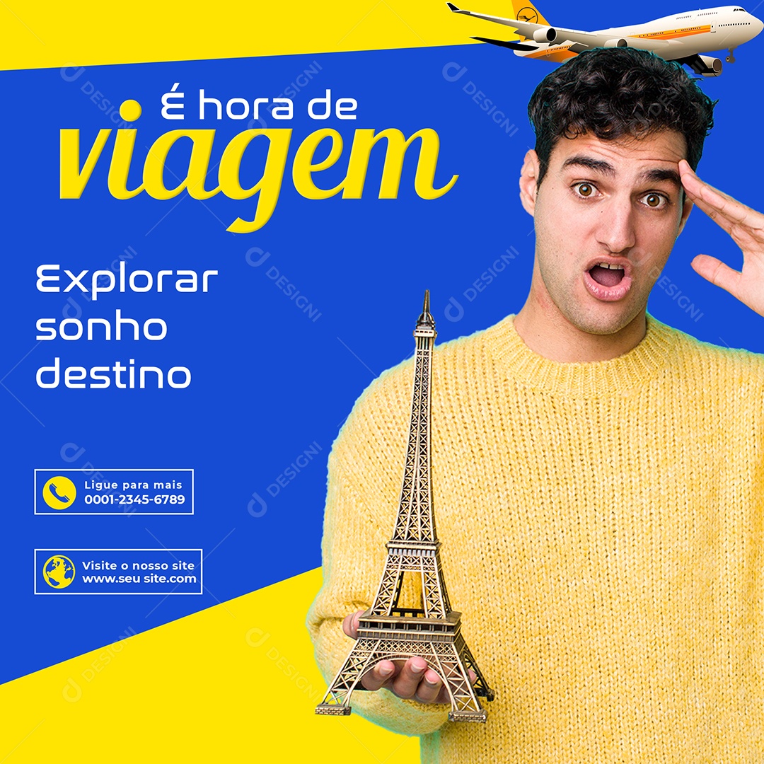 É Hora de Viagem Agência de Viagens Social Media PSD Editável