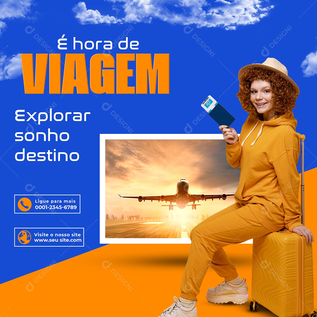 É Hora de Viagem Agência de Viagens Social Media PSD Editável